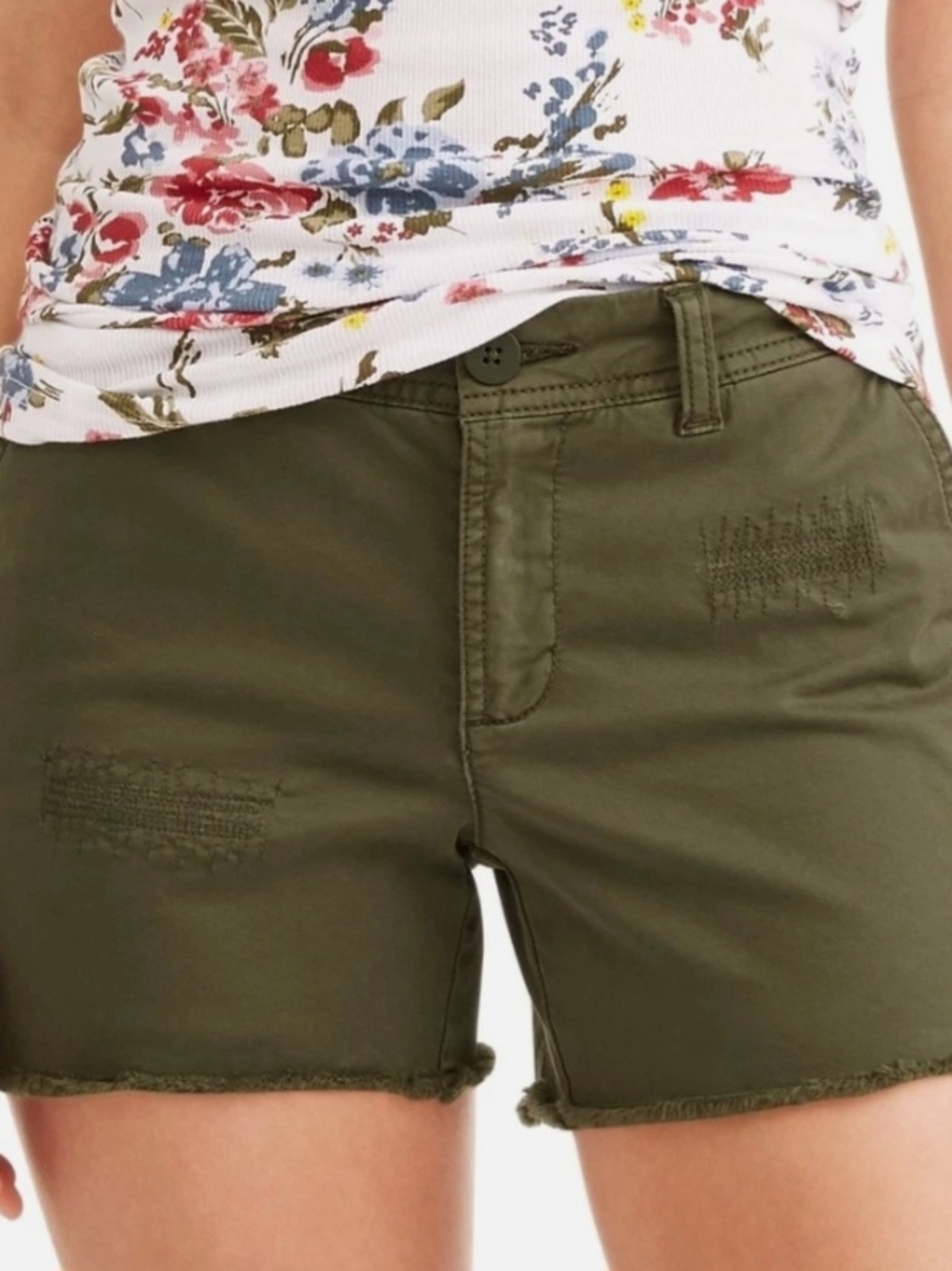 Time and Tru Olive Green Distressed Frayed Hem Bermuda Shorts